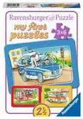 Zásahová vozidla se zvířátky za volantem 3x6 dílků 2D Puzzle;Dětské puzzle - Ravensburger
