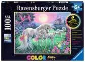 Třpytivé puzzle Jednorožci v měsíčním světle 100 dílků 2D Puzzle;Dětské puzzle - Ravensburger