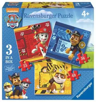 Puzzle dla dzieci 2D 3in1: Psi Patrol - Rubble, Marshall i Chase  25/36/49 elementów Puzzle;Puzzle dla dzieci - Zdjęcie 1 - Ravensburger