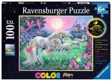 Třpytivé puzzle Jednorožci v měsíčním světle 100 dílků 2D Puzzle;Dětské puzzle - obrázek 1 - Ravensburger